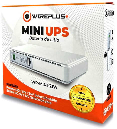 [WP-MINI-21W] Mini UPS con bateria de Litio 8800mah 21W USB 5V DC 9-12V POE 15V-24V WIREPLUS+